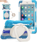 BATYUE for iPad mini 5/4 7.9 Inch Case (2019/2015) Heavy Duty Protective Cover with 360° Kickstand Detachable Shoulder Strap &amp Pencil Holder for Kids and Students - Colourful Blue