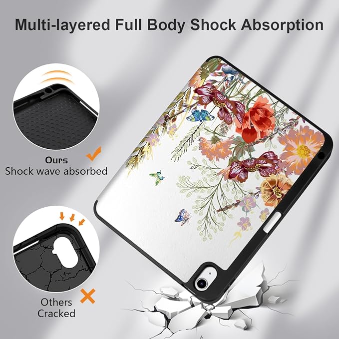 DONGKE for iPad Air 11 Inch Case M4 2026 / M3 2025 / M2 2024 &amp iPad Air 5th 2022 / 4th Gen 2020 10.9 Inch Ultra Thin Soft TPU Back Cover with Pencil Holder Support Auto Wake/Sleep Floral