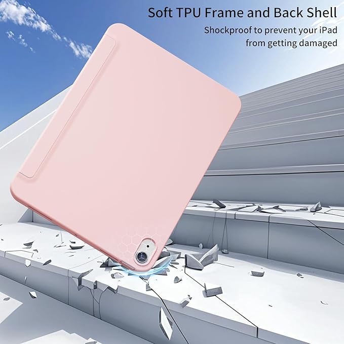 Case for iPad Air 11 Inch (M4/M3/M2 2026/2025/2024) for iPad Air 5th/4th Gen 10.9 Inch Without Pencil Holder Slim Folio Trifold Stand Cover with Soft TPU Back Auto Wake/Sleep Pink