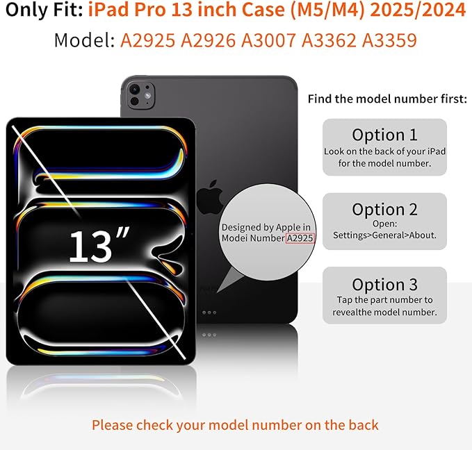 for iPad Pro 13 inch Case (M5/M4) 2025/2024 Slim Protective Cover with Pencil Holder Soft TPU Back Cover Trifold Stand Auto Wake/Sleep A2925 A2926 A3007 A3362 A3359 (Black)