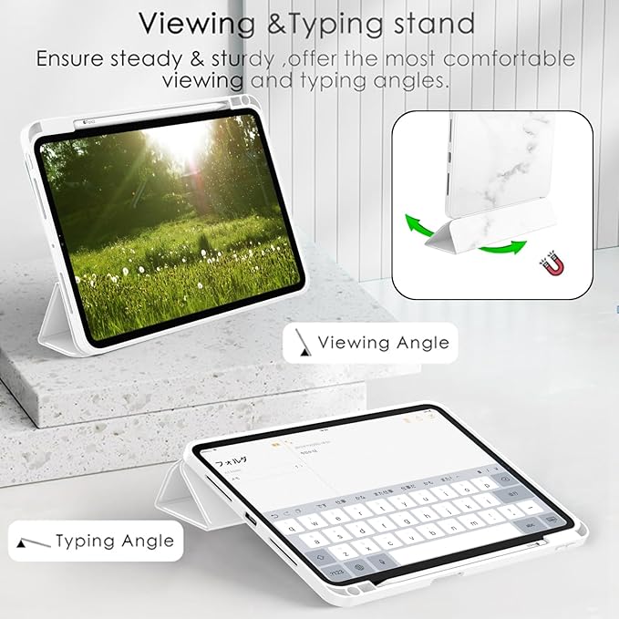 ZryXal iPad Pro 11 Inch Case (M5) 2025/ (M4) 2024 (Model: A2836/A2837/A3006) Trifold Stand Smart Cover with Pencil Holder and Soft TPU Back Auto Wake/Sleep (Marble White)