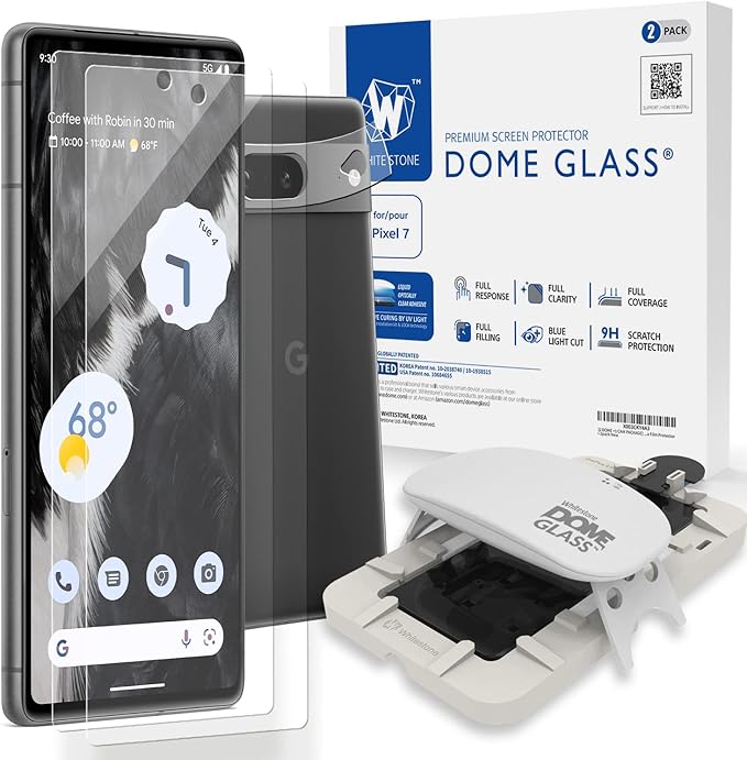 [2 DOME +1 CAM PACKAGE] Whitestone Dome Glass Screen Protector for Google Pixel 7(2022) Full Tempered Glass Shield with Liquid Dispersion Tech [Easy to Install Kit] - 2pack