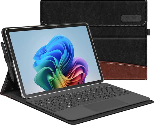 Fintie Case for Microsoft Surface Pro 12 Inch 1st Edition (2025) Multiple Angle Viewing Portfolio Business Cover with Pocket &amp Stylus Holder Compatible with Type Cover Keyboard (Black/Brown)