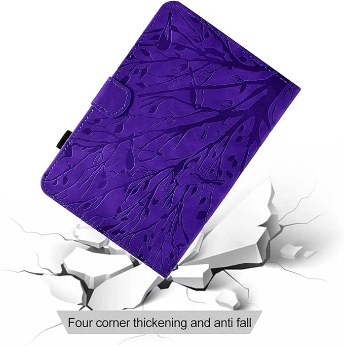 for Amazon Kindle Fire HD 8 &amp Fire HD 8 Plus Case (12th/10th Generation 2024/2022/2020) 8 UUcovers Embossed Magneic Smart Cover with Stand/Pencil Holder [Auto Sleep/Wake] Purple Lucky Tree
