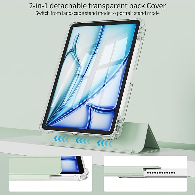 Case for iPad Air 11 inch M4/M3/M2 (2026/2025/2024) &amp iPad Air 5/4th Generation (2022/2020) 10.9 inch 2-in-1 Removable Hard PC Transparent Back with Pencil Holder Auto Sleep/Wake Light Green
