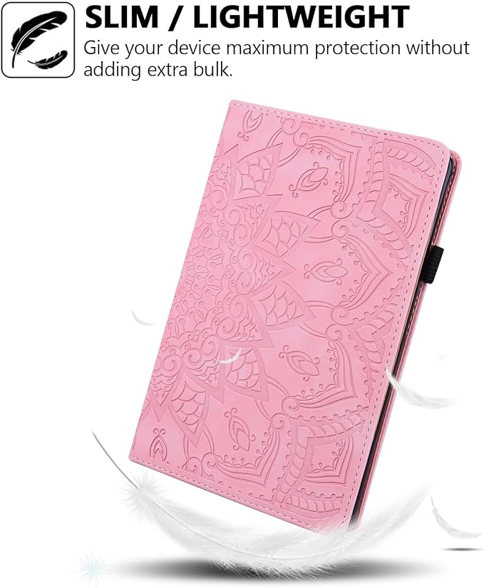 Case for Amazon Fire Max 11 (2023) Techcircle Stylish Mandala Embossed PU Leather Folio Stand Soft TPU Back Cover Slim Lightweight Elastic Band Protective Case with Pen Holder &amp Card Slots Pink
