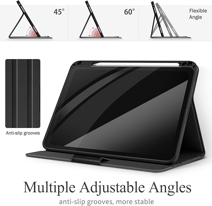 auaua Case for iPad Pro 11 Inch (M5/M4) 2025/2024 with Pencil Holder and Pocket Multiple Angles Viewing Magnetic Closure Auto Sleep/Wake (Black)