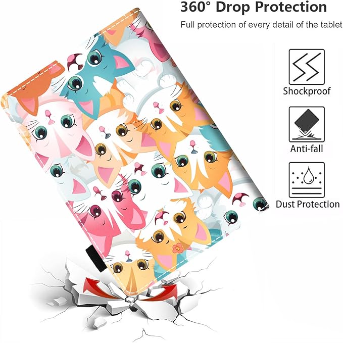 Case for All-New Amazon Fire HD 10 &amp 10 Plus Tablet 10.1 (13th/11th Generation 2023/2021 Release) Slim PU Leather Stand Cover with Card Slot &amp Auto Wake/Sleep Cute Cartoon Cats