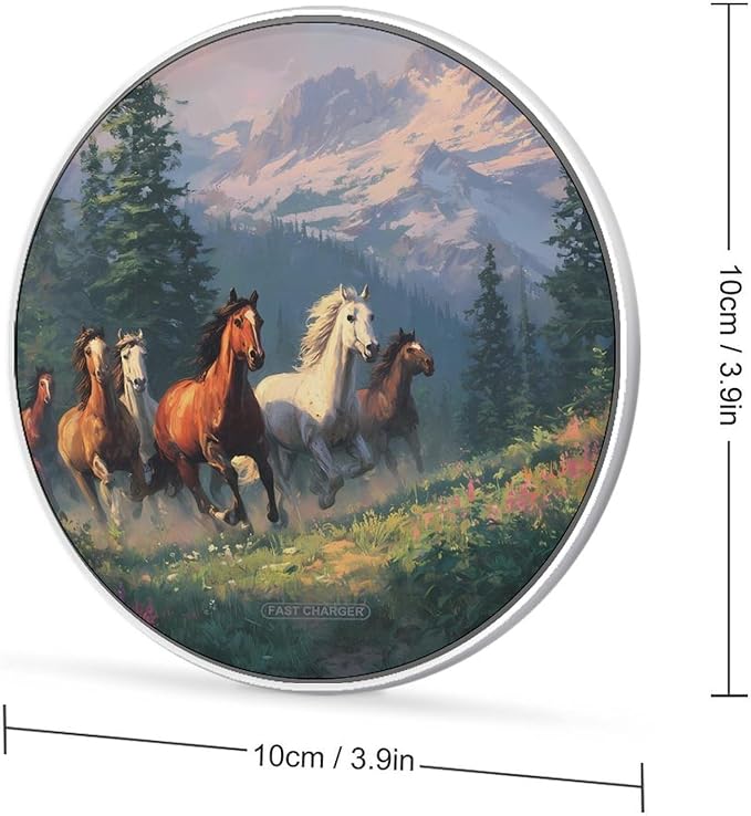 Wild Horses Galloping Snowy Mountains Fast Portable Charger 10W Funny Graphic Phone Charging Pad with USB Cable