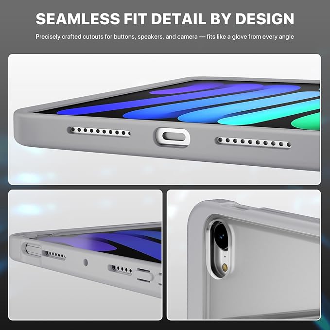 Case for iPad mini A17 Pro/iPad mini 6 Dual Multi-Angle Adjustable Kickstand Full Protective Case with Built-in Pencil Holder for Home Office School (Grey iPad mini A17 Pro/6th)