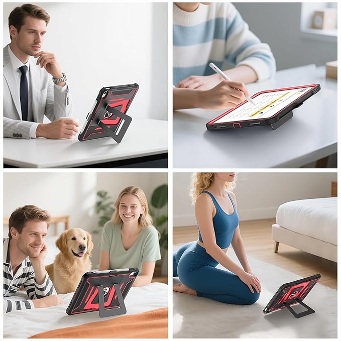 Soke Case for iPad (A16) 11th Generation 11-Inch 2025 /10th Generation 10.9-Inch 2022 with Screen Protector and Multi-Angle Kickstand Rugged Full Body Heavy Duty Protective Cover - Black Red