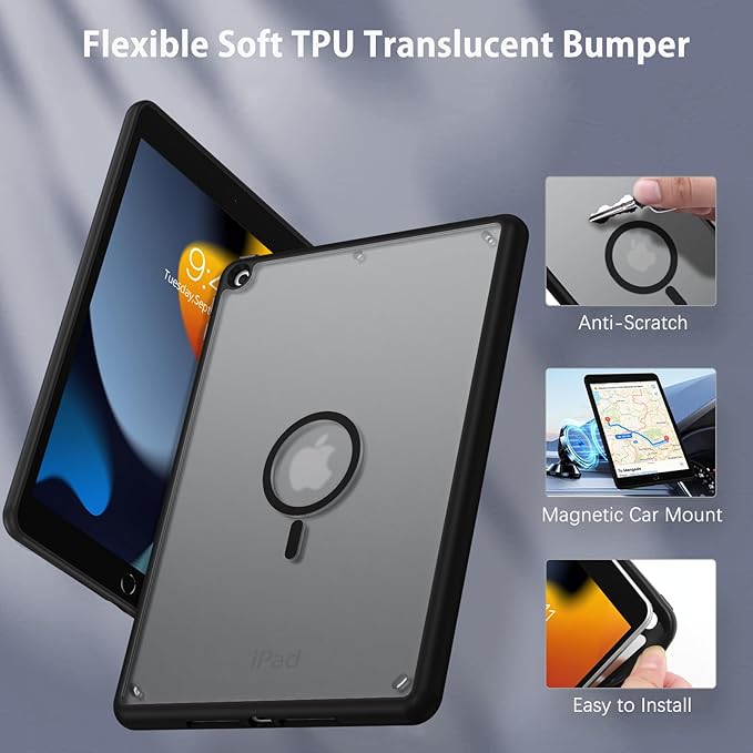 BENTOBEN for iPad 9th/8th/7th Generation Case for iPad 10.2 Case 2021/2020/2019 with Strong Magnetic Design Slim Thin Translucent Matte Shockproof Protective Girls Boys Kids Tablet Cover Black