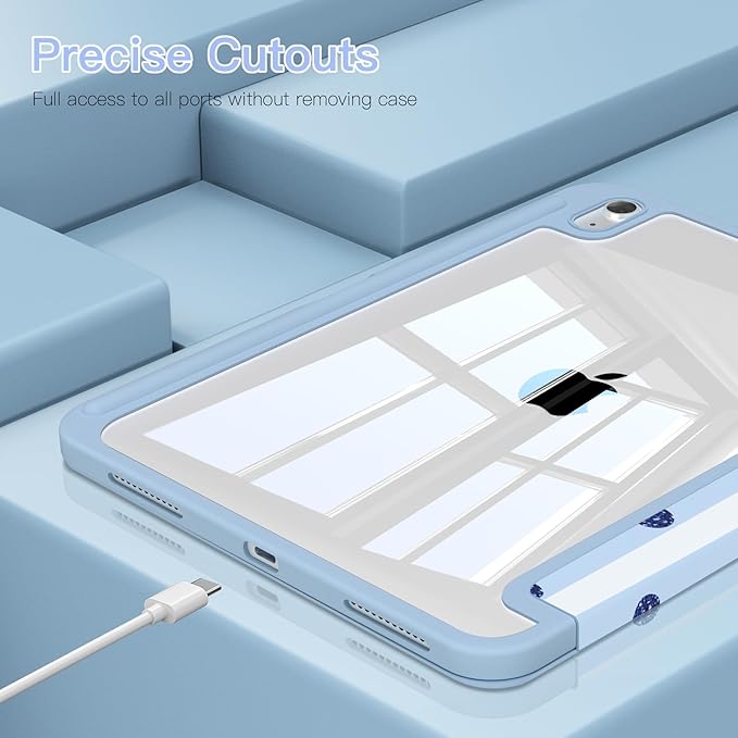 Teryeefi for iPad A16 Case 11 Inch 2025 Release for iPad 10th Generation 10.9 Inch 2022 Protective Shell with Pencil Holder Soft TPU+Crystal Hard Back Cover (Cute Blue Stripes)