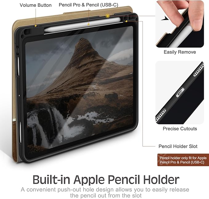 KingBlanc Case for iPad Pro 13 inch (M5 2025/M4 2024) with Pencil Holder Vegan Leather Stand Cover Auto Sleep/Wake Support Pencil Pro/(USB-C) Viewing/Writing Angles Vintage Notebook Style Beige