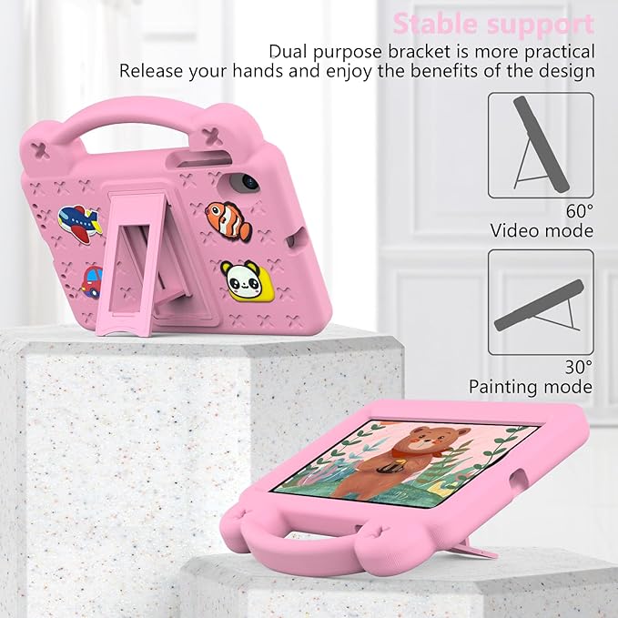 Compatible with ONN 7.0 Tablet (4nd Gen)-100135924(2024) Tablet Case Kids Friendly Universal Lightweight Shockproof Protective Case with Shoulder Strap &amp Stand Handle &amp Pen Tray Pink