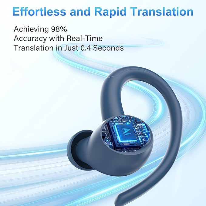 AI Translation Earbuds Real Time 164 Language Translator Earbuds 3-in-1 Bluetooth 5.4 Translation Headphones with 5 Translation Modes 48H AI Ear Buds Translator Device for Learning/Business Blue