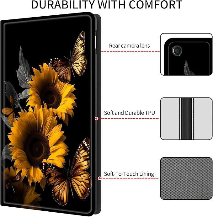 Case for All-New Amazon Fire HD 10 Tablet (13th Generation 2023 Release)Slim PU Leather Smart Cases Covers with Auto Wake/Sleep for Amazon Kindle Fire 10.1 inch TabletSunflowers and Butterflies