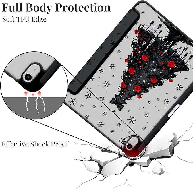 Y2k Printed Case for iPad mini 7th(A17 Pro) 2024 / Mini 6th Gen 8.3 2021 Gothic Rose Tree Clear Hard Back Hybrid Casewith Pencil Holder Trifold Stand Slim Cover for Women