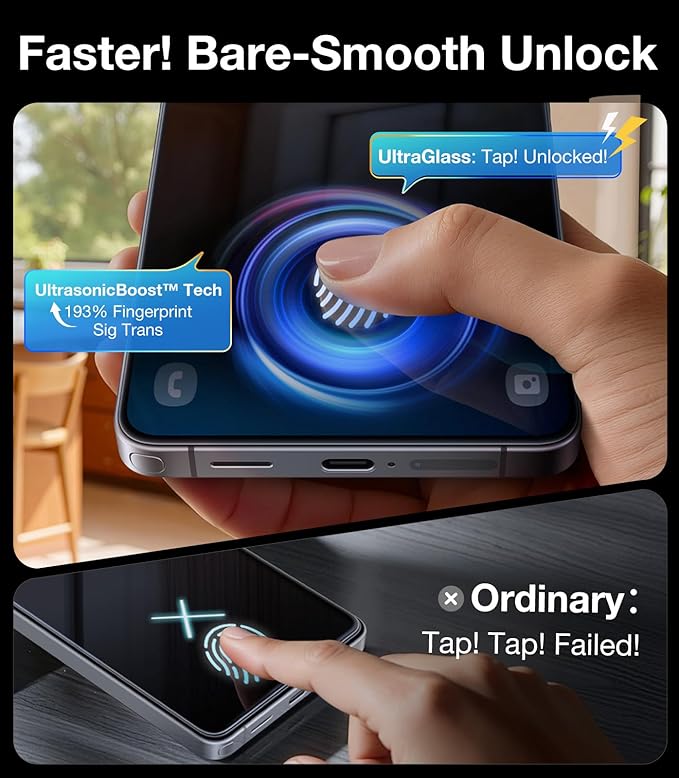 UltraGlass Unbreak Top 9H+ Glass for Samsung Galaxy S24 Ultra Privacy Screen Protector [Military Grade Shatterproof &amp Longest Durable] S24 Ultra Screen Protector Tempered Glass 2 Pack [Black]