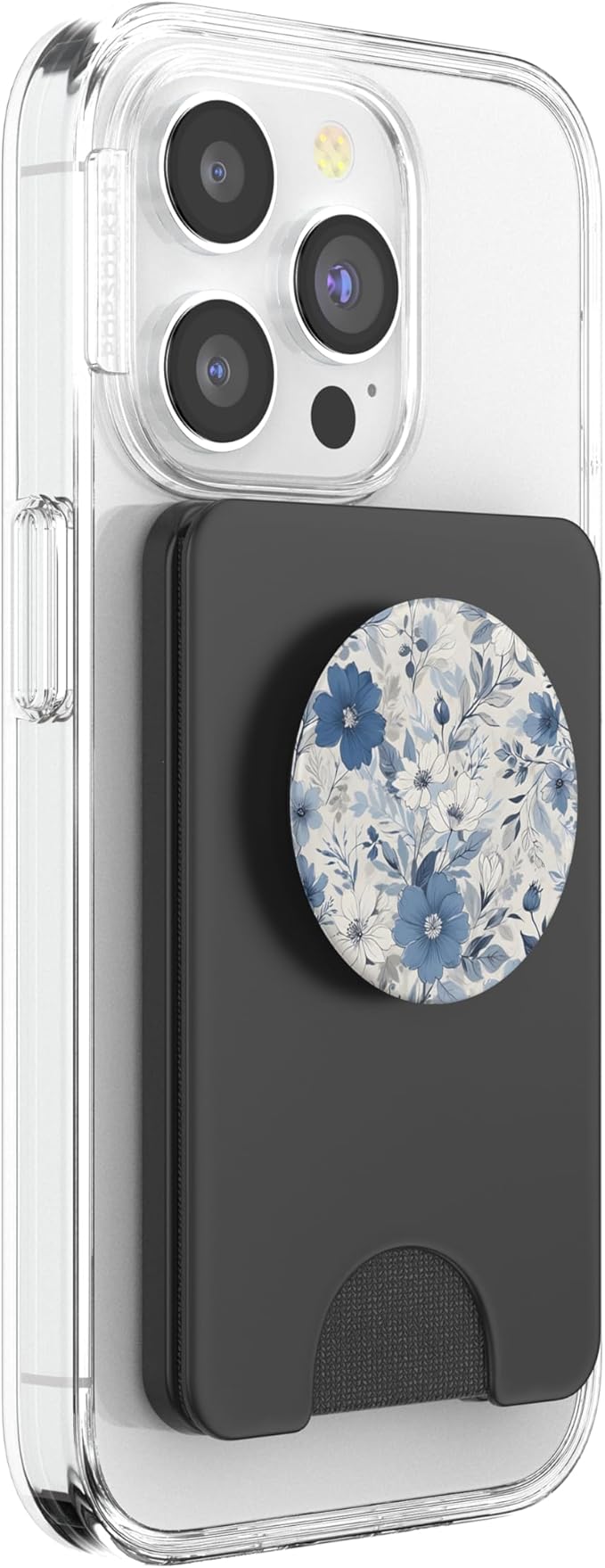 White Blue Floral Pattern PopSockets PopWallet for MagSafe