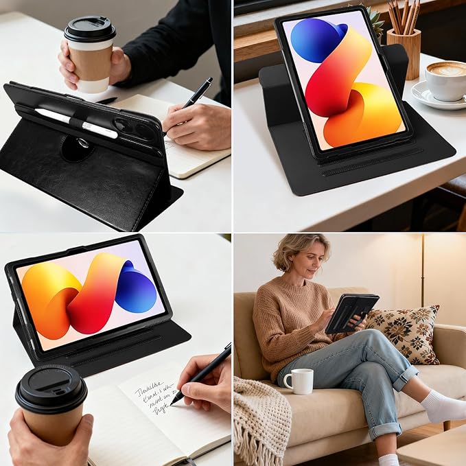 E NET-CASE Case for Xiaomi Redmi Pad 2 Pro/Pad Pro (2025/2024) 12.1 Inch with S Pen Holder丨Shockproof丨Clear Transparent Back Shell丨Multi-Angle Viewing (Black &amp Brown)