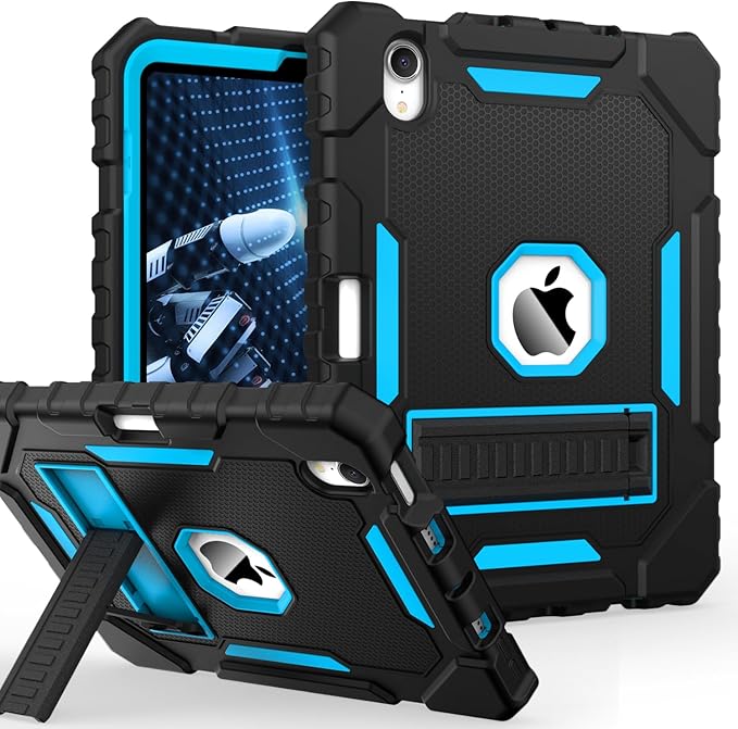 Grifobes Case for iPad mini 7 (A17 Pro) 2024 / Mini 6 2021 8.3 inch Heavy Duty Shockproof Rugged Cover with Pencil Holder Stand for I Pad Mini 7th/6th Gen 8.3 Case (Black+Blue)