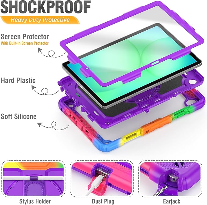 HXCASEAC Case for Samsung Galaxy Tab A11+ Plus 11 Inch Protective with Screen Protector/Hand Strap/Pen Holder Sturdy Shockproof for Samsung A11 Plus Tablet Case 5G SM-X230 SM-X236 SM-X238U - Purple