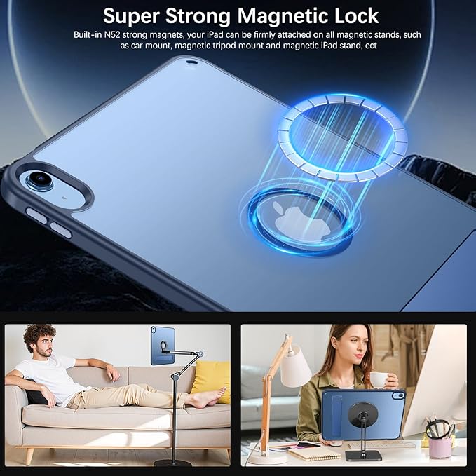 Telaso Magnetic Case for iPad (A16) 11th Generation 11 Inch 2025/ iPad 10th Generation 10.9 Inch 2022 with Invisible Portrait/Landscape Stand Hard Translucent Matte Back Protective Cover Blue