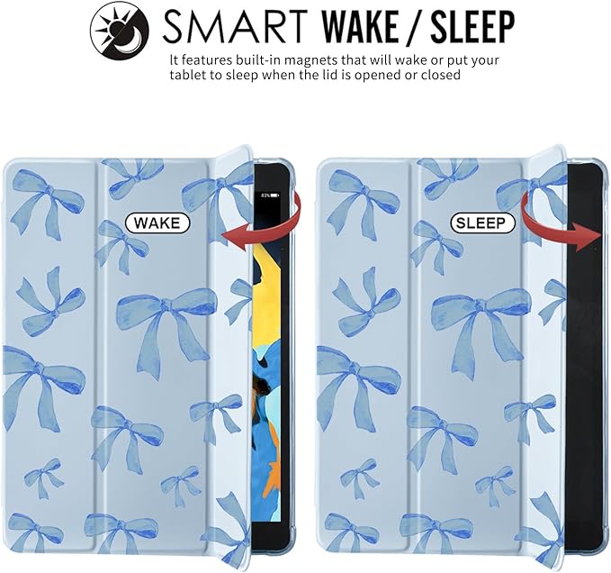 JOYLAND Dark Blue Bow Pad Case for iPad 10th Generation 10.9 inch 2022 with Pencil Holder - Auto Wake/Sleep Anti-Scratch Shockproof Premium Folio Stand Case