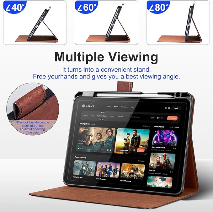 Genuine Leather Case for iPad Pro 11 Inch 4th-1st Gen 2022/2021/2020/2018 Premium Folio Cover with Pencil Holder Auto Wake/Sleep Adjustable Stand Wear-Resistant Protective Case-Red Brown