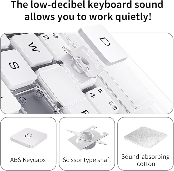 Transparent Keyboard Case for iPad Pro 11 Inch (M5 2025/M4 2024) with Multi-Touch Trackpad 360° Rotating Stand 7-Color 3-Level Backlit Wireless Bluetooth Pencil HolderWhite