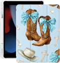 Cowboy Boots Hat Bow Cross for iPad Pro 11 Inch Case 4th/3rd/2nd Generation 2022/2021/2020 with Pencil Holder Auto Sleep/Wake Blue Leather Soft TPU Back Cover