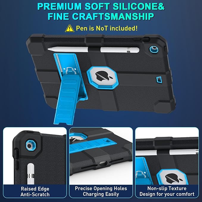 Case for iPad 9th/8th/7th Generation 2021/2020/2019(10.2 inch) Heavy Duty Shockproof Rugged Protective 10.2 Cover with Built-in Stand for iPad 9 8 7 Gen(Black+Blue)