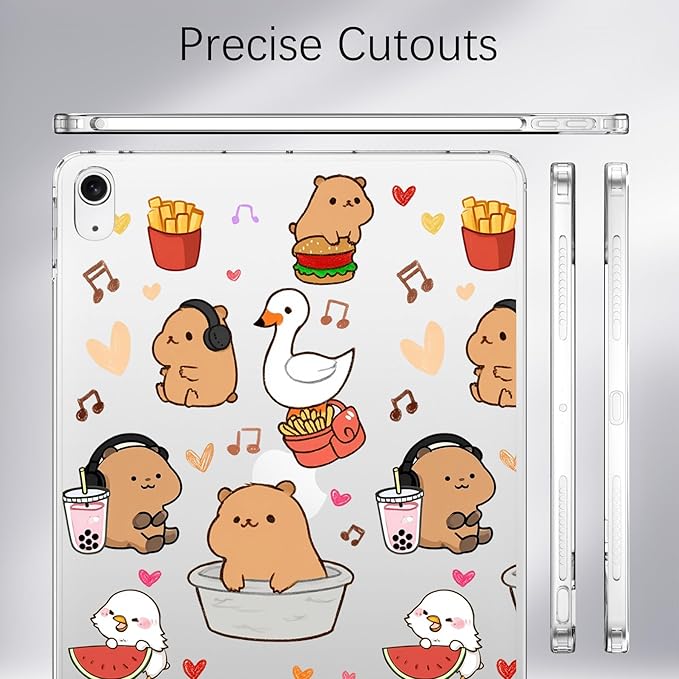 for 10.2 iPad 2019/2020/2021Cartoon Musical Capybara Crystal Clear CaseSlim Lightweight Anti-Scratch Soft TPU Bumper Hard Acrylic Back Cover for iPad 7th/8th/9th Gen for Women