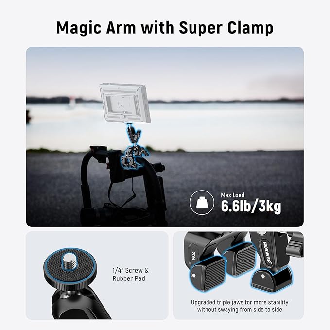 NEEWER Super Clamp with 3 Dual Ballhead Magic Arm Camera Phone Clamp Mount with 1/4 3/8 Threads Cold Shoe Phone Holder Action Camera Adapter Compatible with GoPro DJI iPhone 16 15 Pro Max ST88