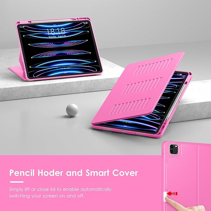 VIKESI Case for iPad Pro 12.9 6th / 5th / 4th / 3rd Generation Case 2022/2021/2020/2018Multiple Angles Magnetic Stand CoverShockproof Soft BackPencil Holderand Auto Sleep/WakeRose