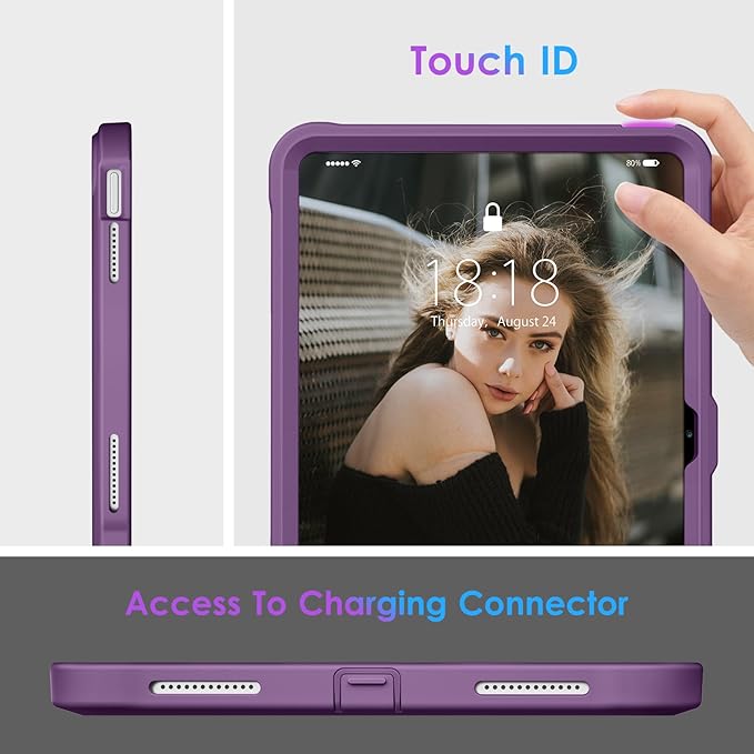 DTTO Case for iPad (A16) 11th Generation 11-Inch 2025 iPad 10th Generation 10.9-Inch 2022 Durable Shockproof Full Body Protective Cover with Built-in Screen Protector Dark Purple