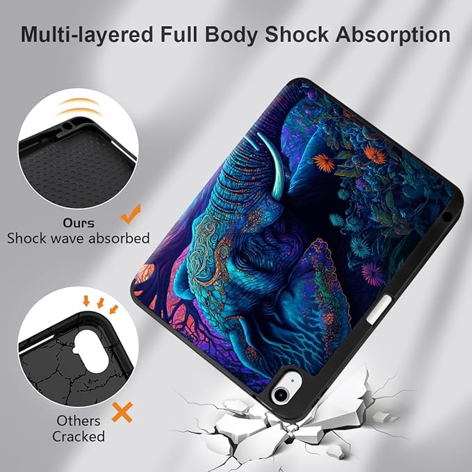 MEEgoodo for M4/M3/M2 iPad Air 11 inch Case 2026 2025 2024Case for iPad Air 5th Generation/iPad Air 4th Gen 10.9 inch 2022 2020 Tablet Cover with Soft TPU Back Shell Elephants