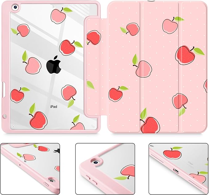 May Chen for iPad 9th Generation with Pencil Holder iPad 8th/7th Gen Case 10.2-inch [Penceil Holder] Trifold Stand Auto Wake/Sleep Clear TPU Protection Back Cover Apple Pattern