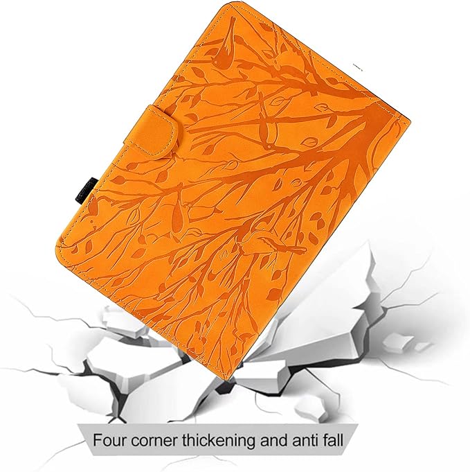for Amazon Kindle Fire HD 8 &amp Fire HD 8 Plus Case (12th/10th Generation 2024/2022/2020) 8 UUcovers Embossed Magneic Smart Cover with Stand/Pencil Holder [Auto Sleep/Wake] Orange Lucky Tree