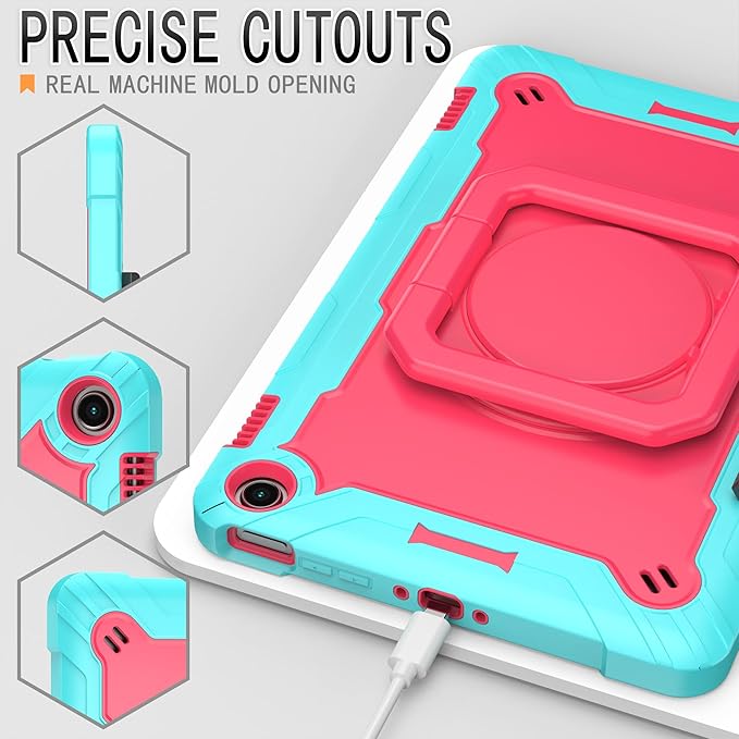 Case for Amazon Fire Max 11 inch Tablet (13th Generation 2023 Release) Hybrid Shockproof 360 Rotating Multi-Functional Ring Stand Case with Shoulder Straps (Teal/Pink)