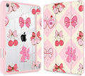 Mektron Printed Case for iPad mini 7 (A17 Pro) 2024/ Mini 6 2021 iPad mini 7th/6th Generation 8.3-inch Liquid Retina Display Cover Buit in Pencil Holder with Clear Back Shell Cherry with Bows