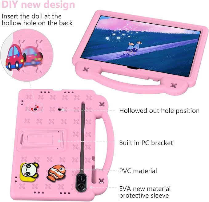 Compatible with Honor Pad X8a 2024/Pad X9 11 inch 2024/Infinix Xpad 11 inch X1101 2024 Tablet Case Kids Shockproof Protective Case with Shoulder Strap &amp Stand Handle Pink