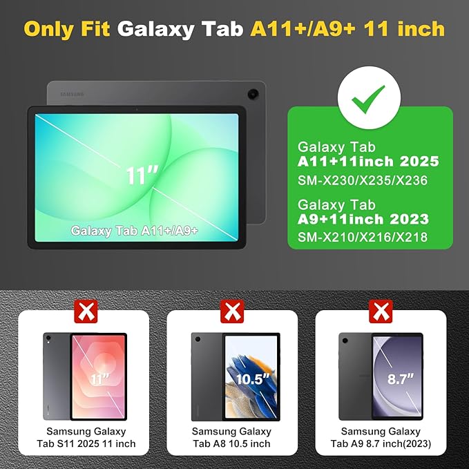 for Samsung Galaxy Tab A11 Plus/A9 Plus case with Screen Protector/ 360° Rotating Stand/Shoulder Strap Cover for Galaxy Tab A11+Plus/A9+ Plus 11 inch 2025/2023
