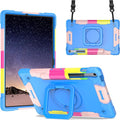 DETUOSI Case for Samsung Galaxy Tab S10 FE Plus 13.1 inch 2025 with Pencil Holder Heavy Duty Shockproof Case with Rotatable Stand &amp Shoulder Strap Camouflage Blue