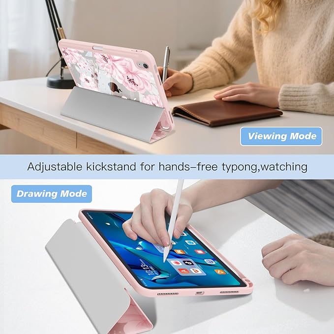 CISSOOK Case for iPad (A16) 11 inch 2025 &amp 10.9 inch iPad 10th Generation 2022 3D Pattern Slim Lightweight Protective Cover + Crystal Hard Back Cover Cute Pink Flower