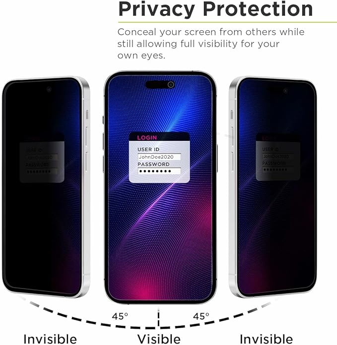 PureGear 2-Way Privacy Tempered Glass Screen Protector Compatible w/ Apple iPhone 14 Pro (2022) 6.1 Full Edge-to-Edge Coverage Self Alignment Installation Tray Touch Sensitive Case Friendly Anti