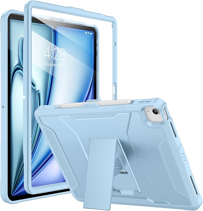 Soke Case for iPad Air 13-Inch M4 2026 M3 2025 &amp M2 2024with Built-in Screen Protector and Kickstand Rugged Full-Body Heavy Duty Protective Cover for Apple iPad Air 13 - Sky Blue