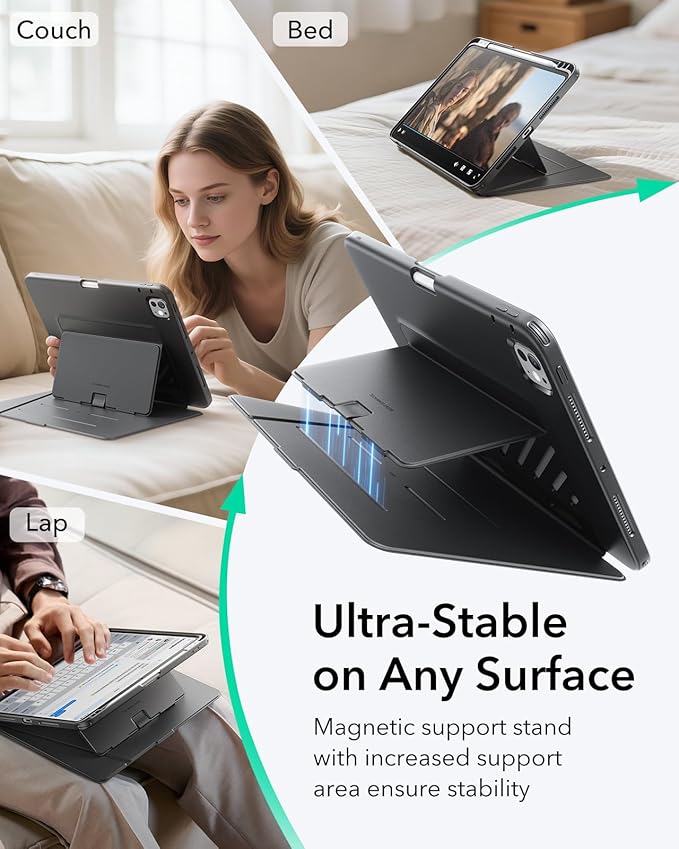 ESR for iPad Pro 11 Inch Case (M5/M4) 2025/2024 Vertical Stand Cover Multi Stand Angles Ultra-Stable Case with Pencil Holder Flip Series Black