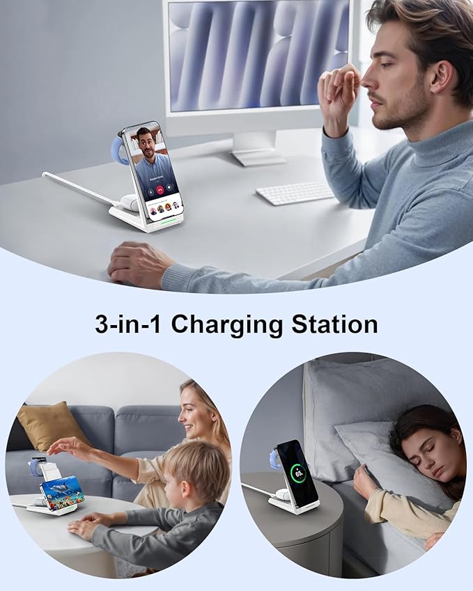 NANAMI Wireless Charger for Google - 3 in 1 Wireless Charging Station Fast Charger Stand Dock for Pixel 9/9 Pro XL/Fold/8/7Buds Pro 2/Pro Watch 3/2Fitbit Versa 4/Sense 2(Not for Pixel Watch 1/4)